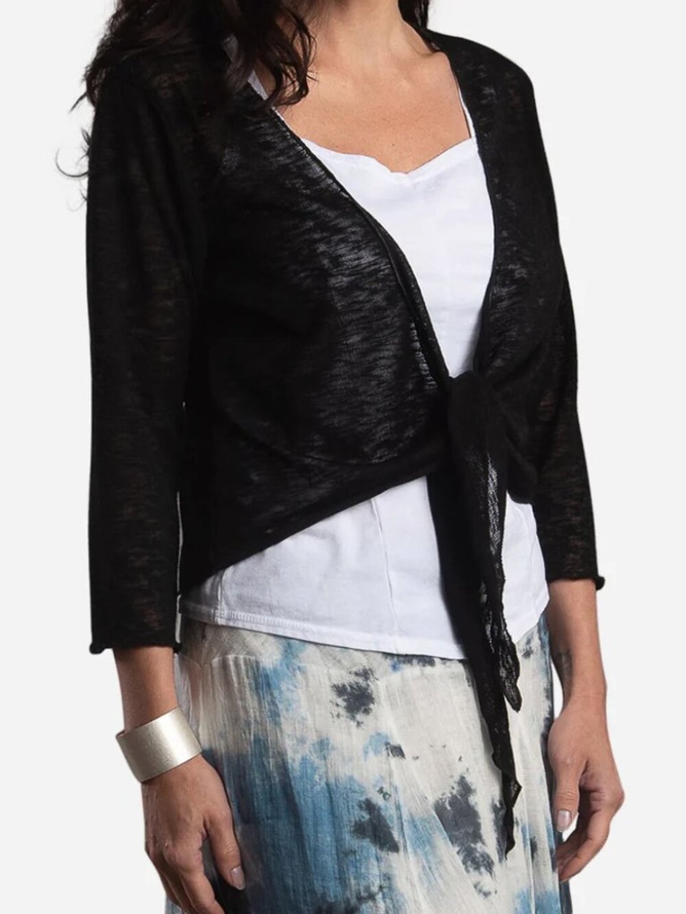 Cropped Tie-Front Cardigan - Black
